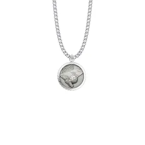 15/16 Inch Round Sterling Silver Boy's Soccer Medal with St. Christopher on Back