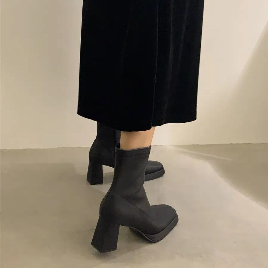 2025  Premium White Chelsea Short Boots High Heel Martin Boots  Bare Boots popular Autumn and Summer Fleece Skinny Women's Boots