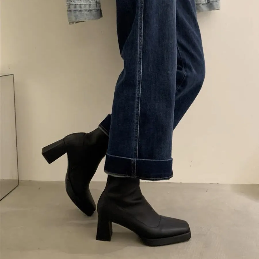 2025  Premium White Chelsea Short Boots High Heel Martin Boots  Bare Boots popular Autumn and Summer Fleece Skinny Women's Boots
