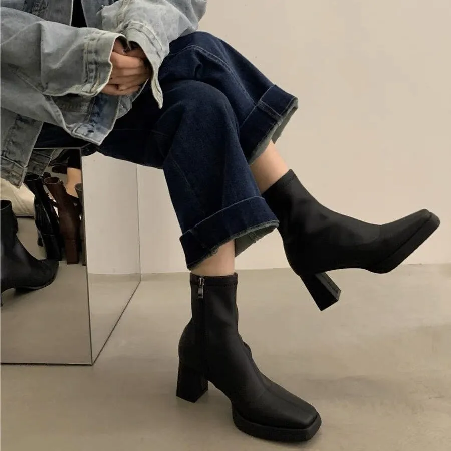 2025  Premium White Chelsea Short Boots High Heel Martin Boots  Bare Boots popular Autumn and Summer Fleece Skinny Women's Boots