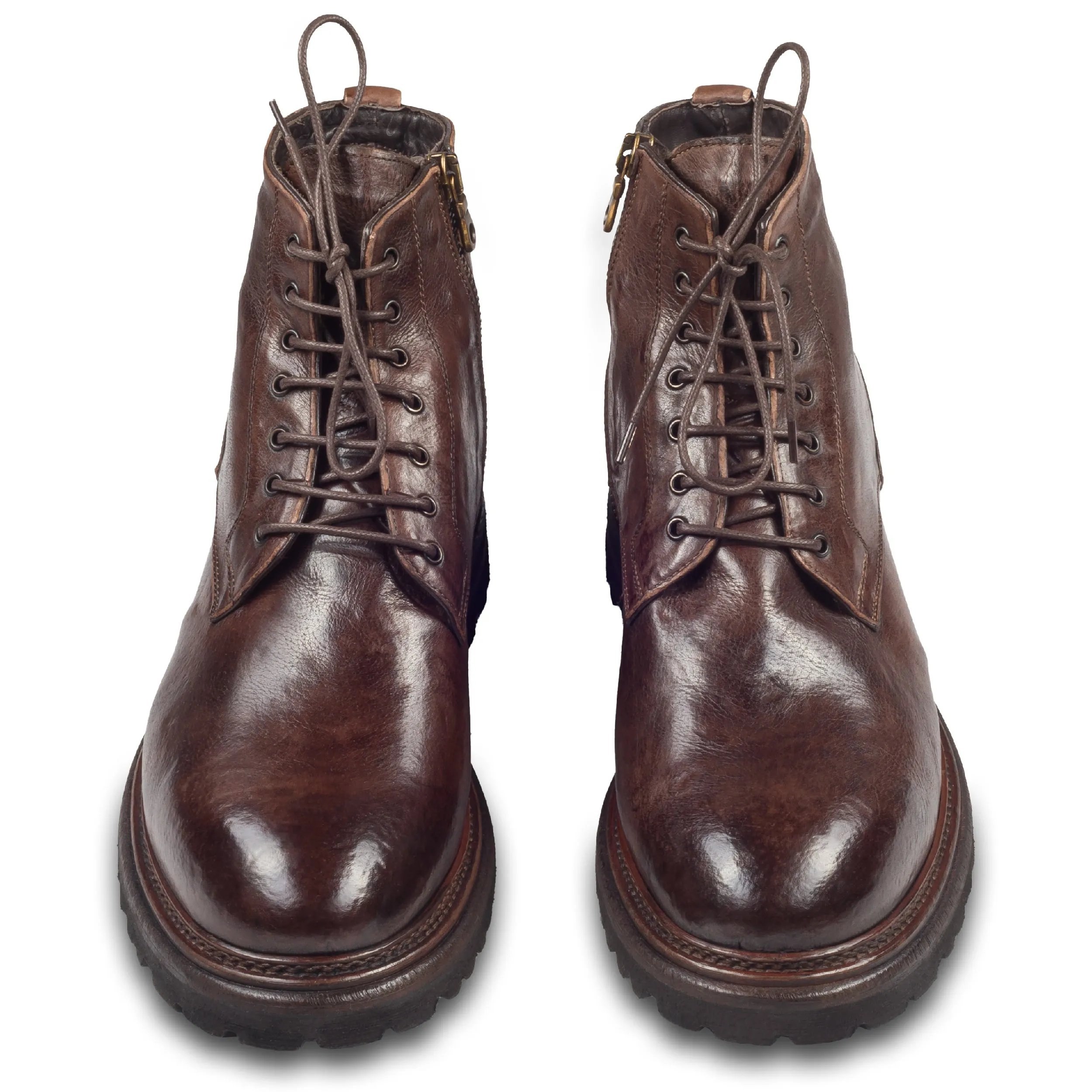 BRECOS Winterstiefelette Herren mit Lammfell & Reißverschluß, dunkelbraun - Büffelleder handgefertigt | SALE %