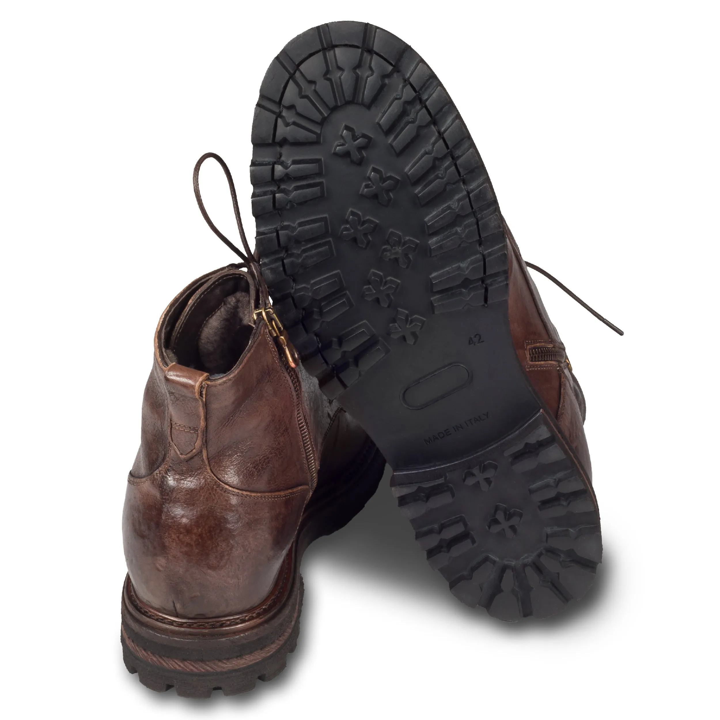 BRECOS Winterstiefelette Herren mit Lammfell & Reißverschluß, dunkelbraun - Büffelleder handgefertigt | SALE %