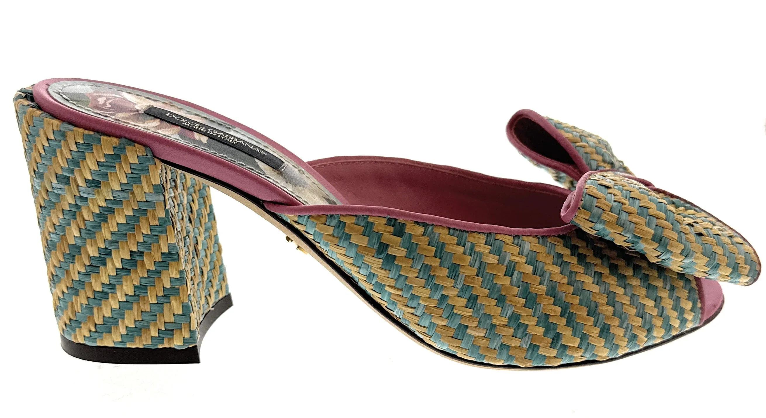 Dolce & Gabbana Multicolor Woven Raffia Bow Slide Sandals — Summer Resort Heels-EU39.5