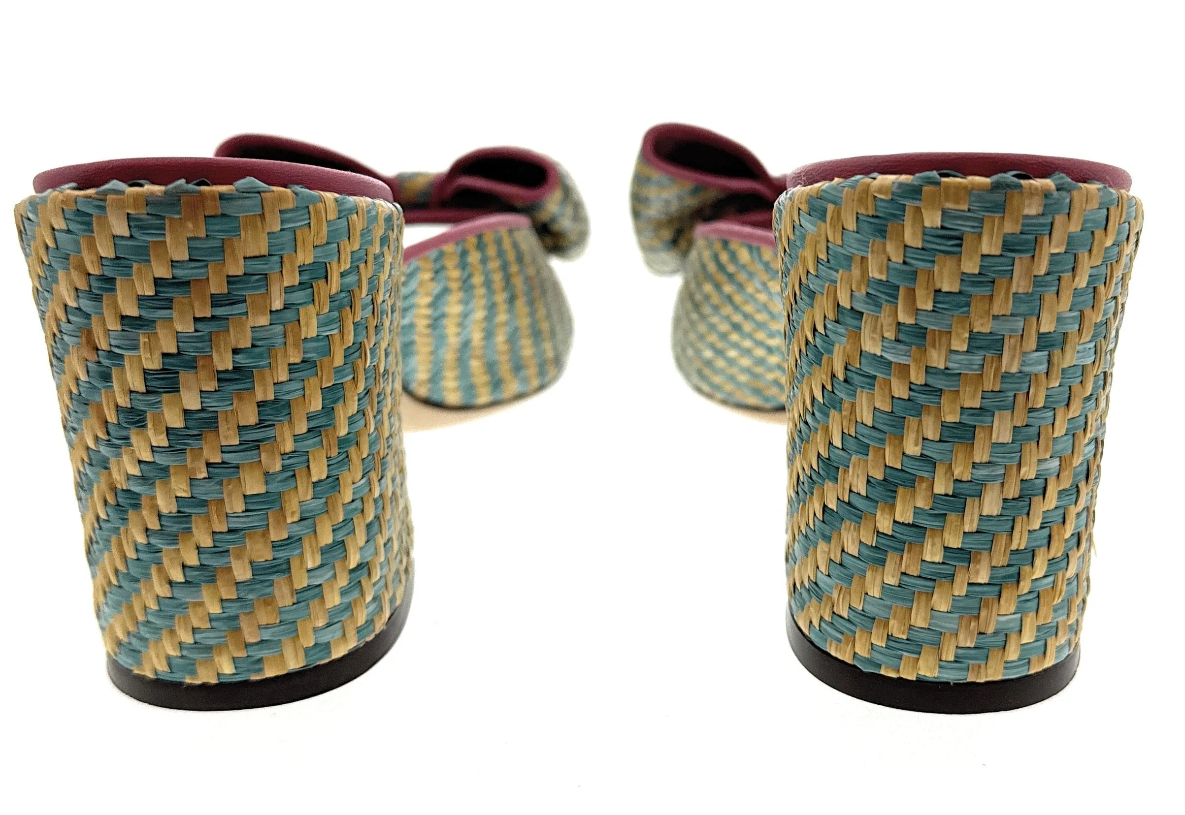 Dolce & Gabbana Multicolor Woven Raffia Bow Slide Sandals — Summer Resort Heels-EU39.5