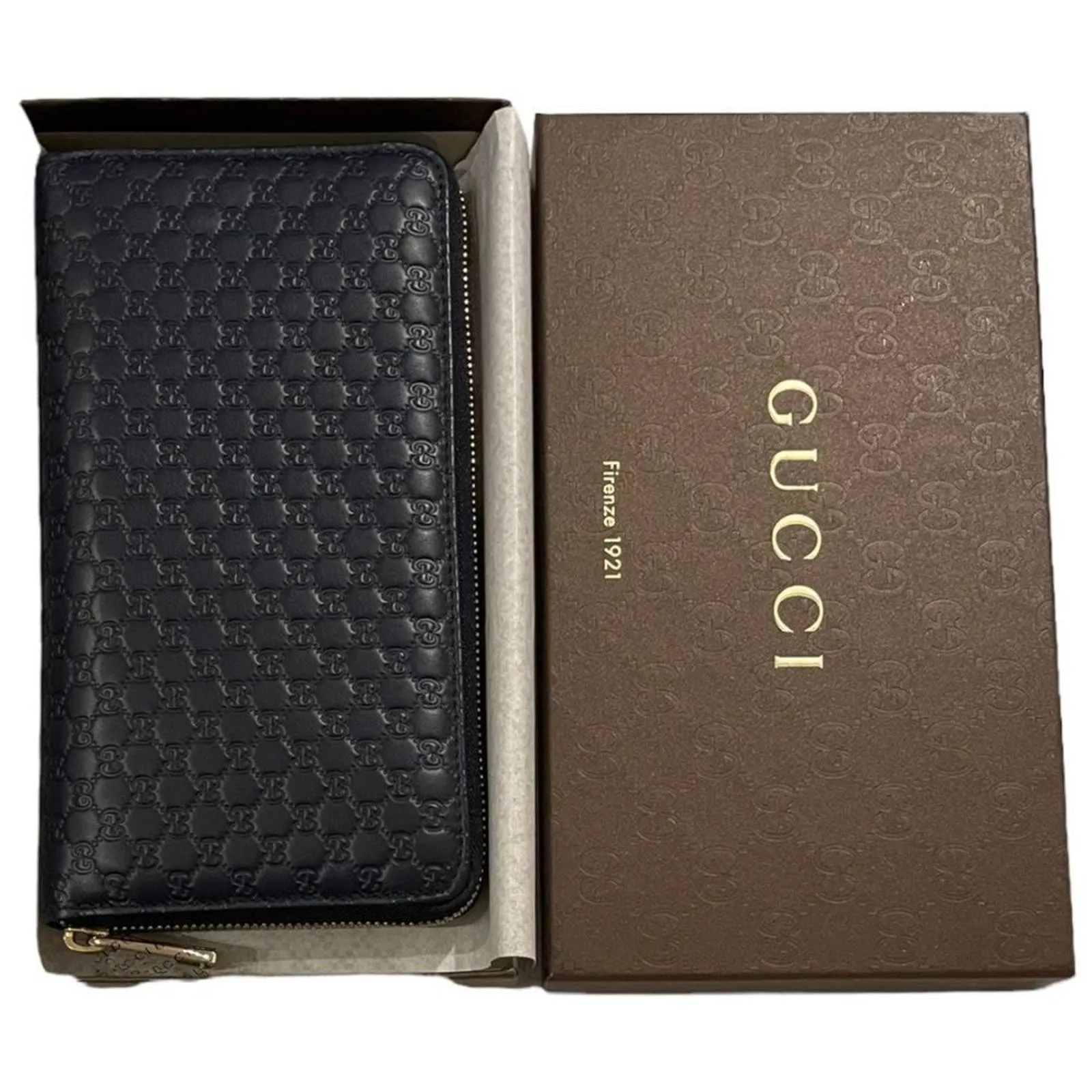 Gucci Microshima Zip Around Long Wallet Blue Leather Logo