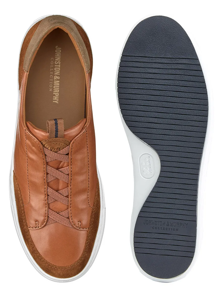 J & M Collection Anson Stretch Lace-to-Toe in Cognac English Suede/Sheepskin