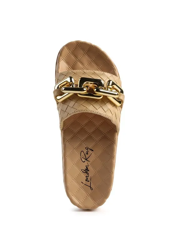 Miami Shot Bling Chain Strap Woven Slip ON Flats