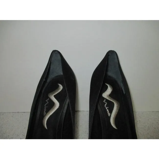 Nina Black & Rhinestone Sateen Peep Toe Pumps