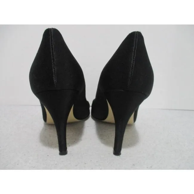 Nina Black & Rhinestone Sateen Peep Toe Pumps