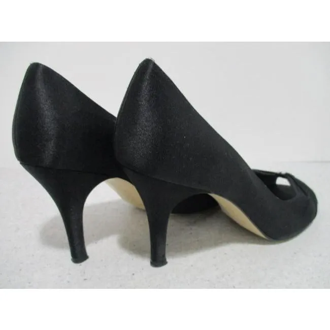 Nina Black & Rhinestone Sateen Peep Toe Pumps