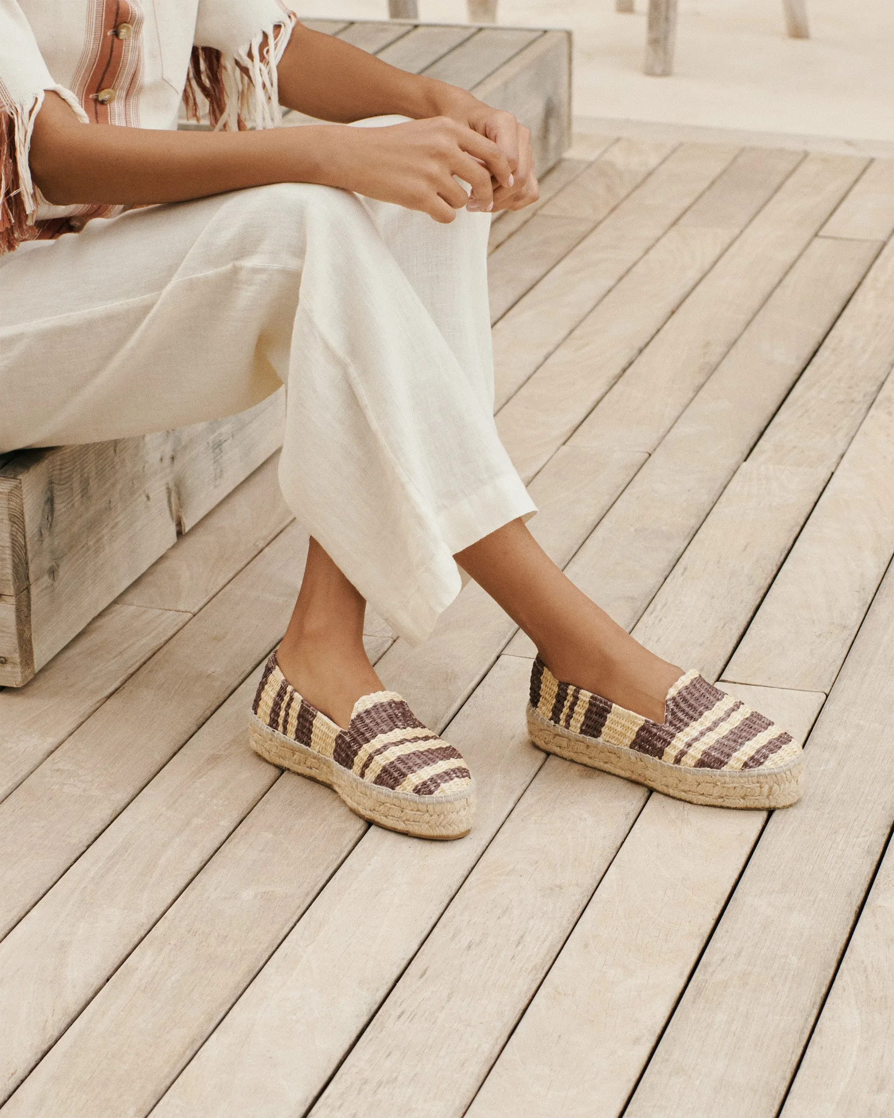 Raffia Stripes Double Sole Espadrilles - G94D0 - Yucatán Cocoa And Natural