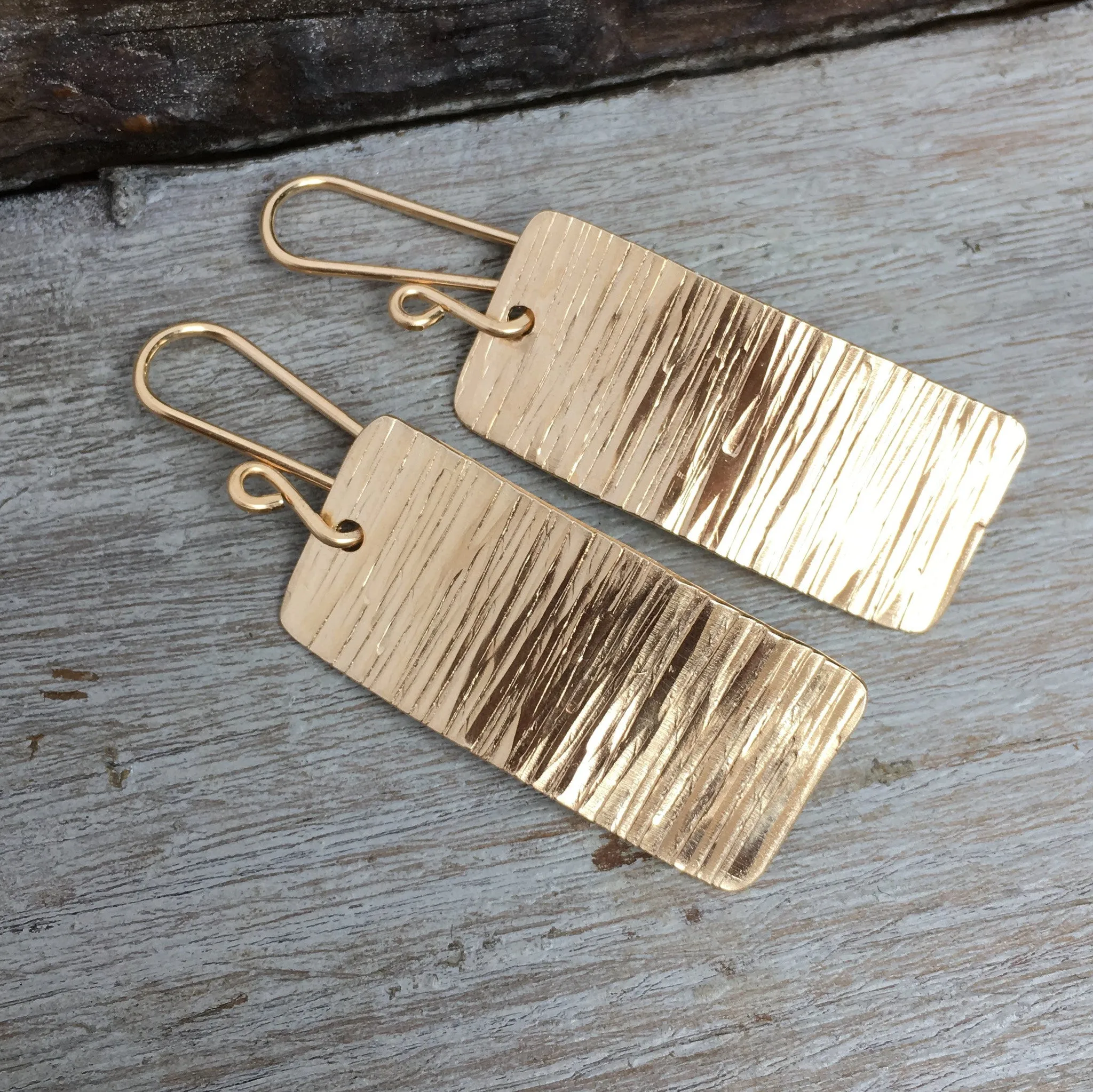 Tree Bark Earrings ~ Goldfilled